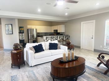 Resident lounge with tv and entertainment kitchen, and complimentary wifi